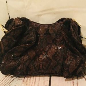 Relic Brown Faux Snakeskin Felt Shoulder Purse Han